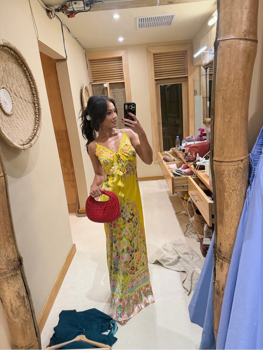 Camilla bias slip dress with lace yellow  Floral Maxi Dress